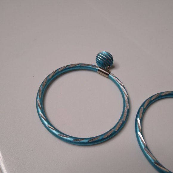 Blue Metal Large Dangle Hoop Earrings - Picture 7 of 13